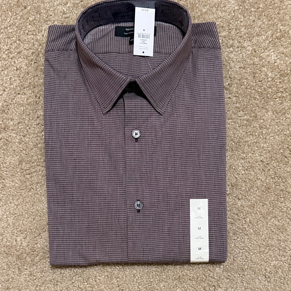 Banana Republic Men's Brown Checkered Dress Shirt